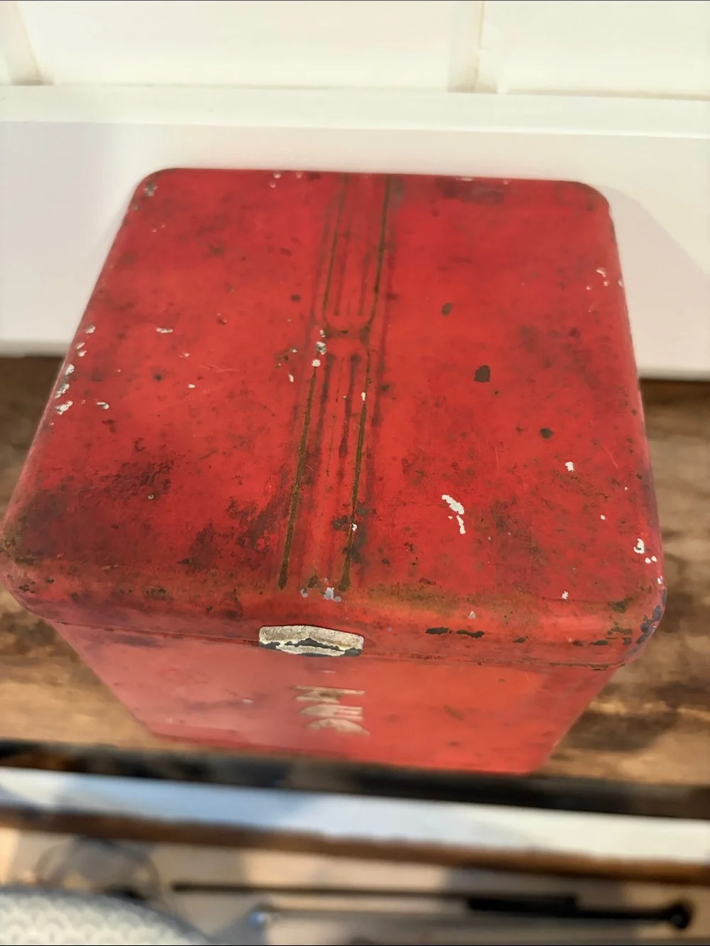 Vintage Pantry Queen Red Metal Tea Tin with 'TEA' Lettering